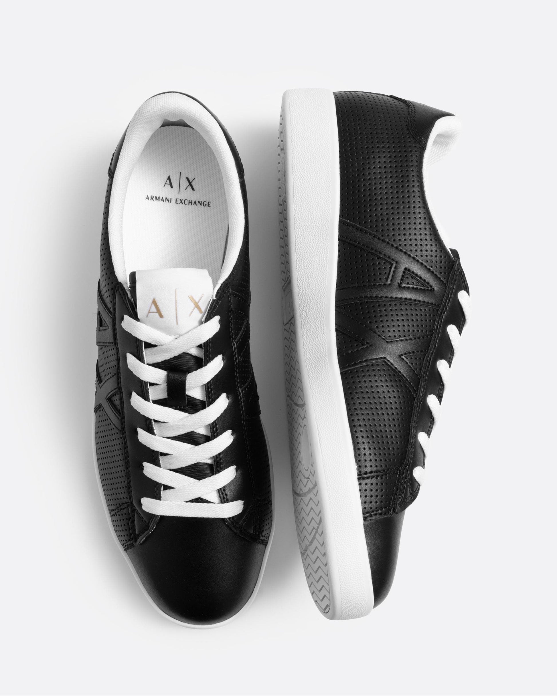 Armani Exchange Mens Perforated Leather Sneakers With AX Logo