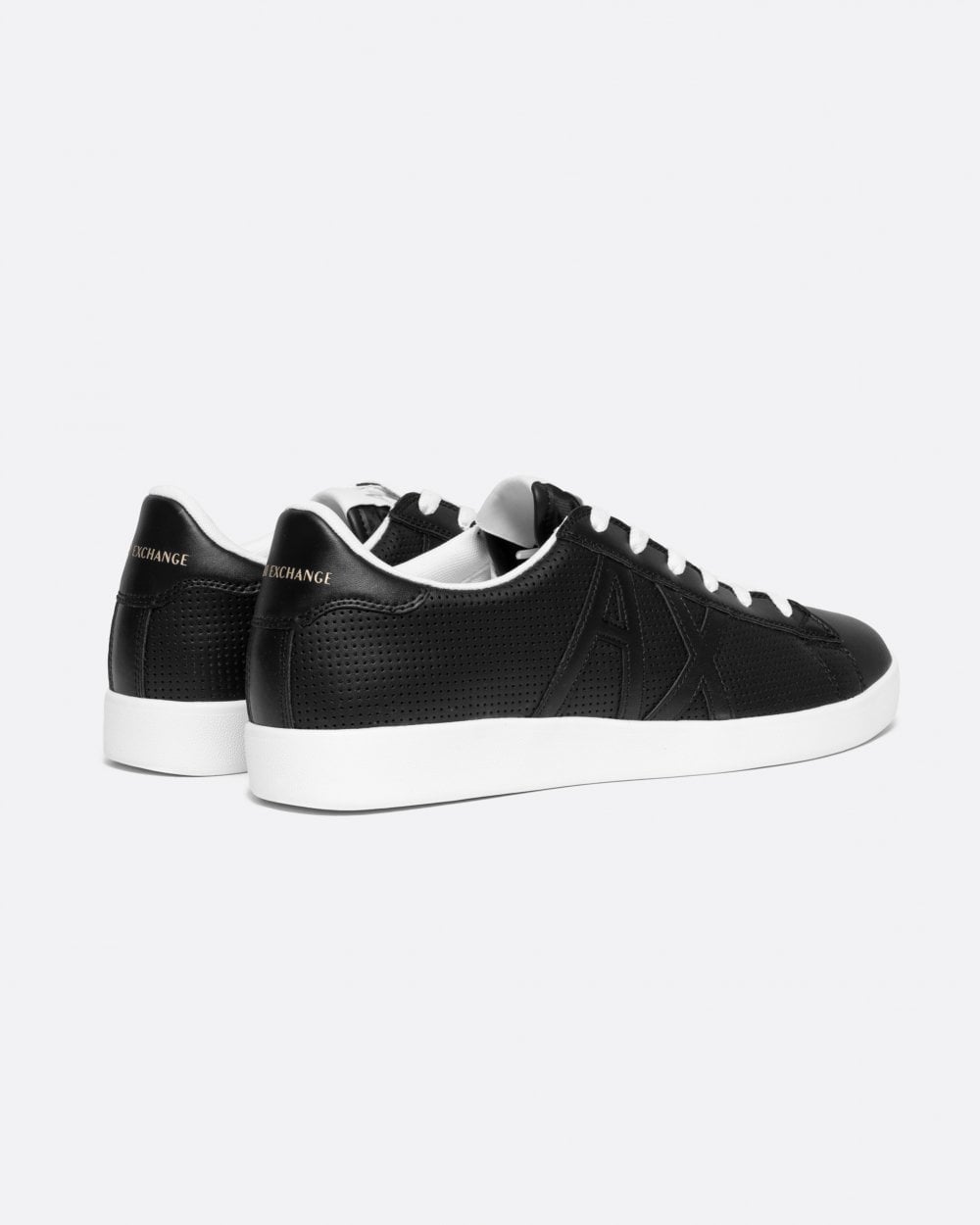Armani Exchange Mens Perforated Leather Sneakers With AX Logo