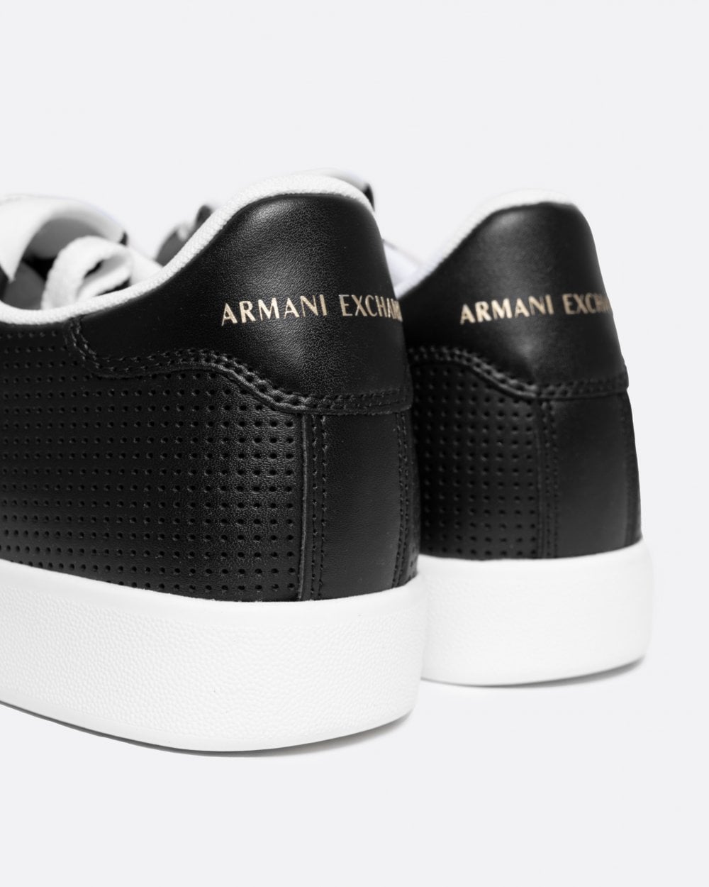 Armani Exchange Mens Perforated Leather Sneakers With AX Logo