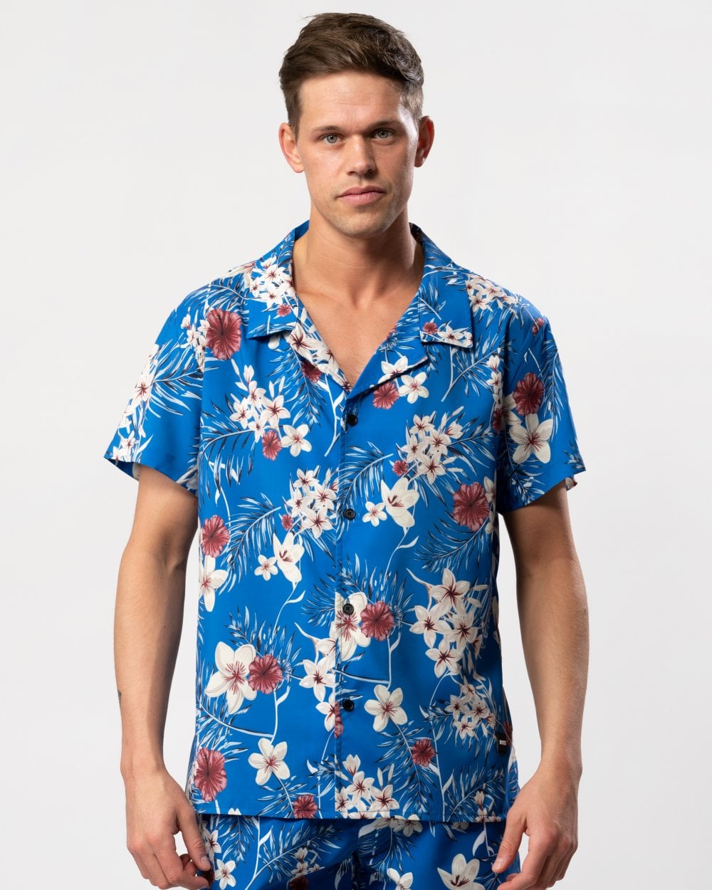 BOSS Orange Mens Short Sleeve Tropical Print Beach Shirt