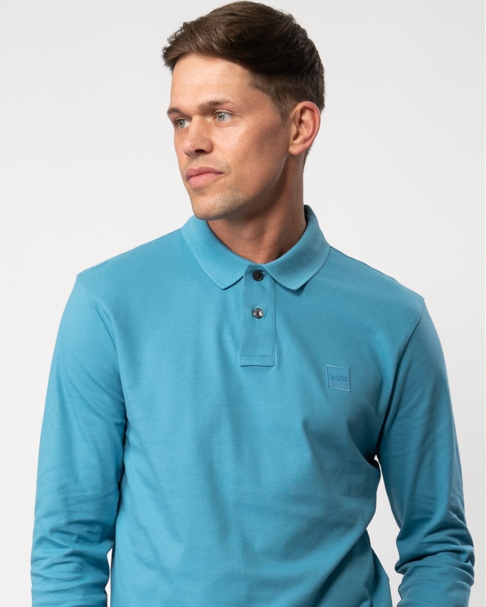 BOSS Orange Passerby Mens Long Sleeve Stretch-Cotton Polo Shirt with Logo Patch