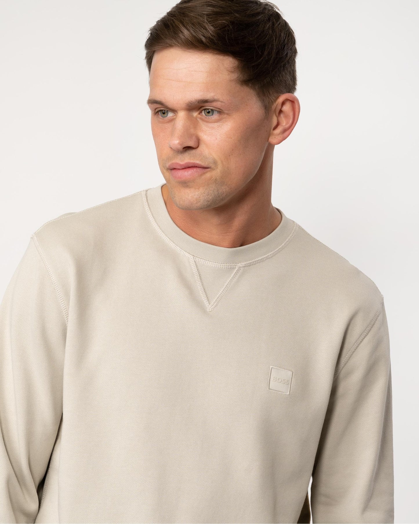 BOSS Orange Westart Mens Crew Neck Sweatshirt With Logo Patch - Light Beige 271