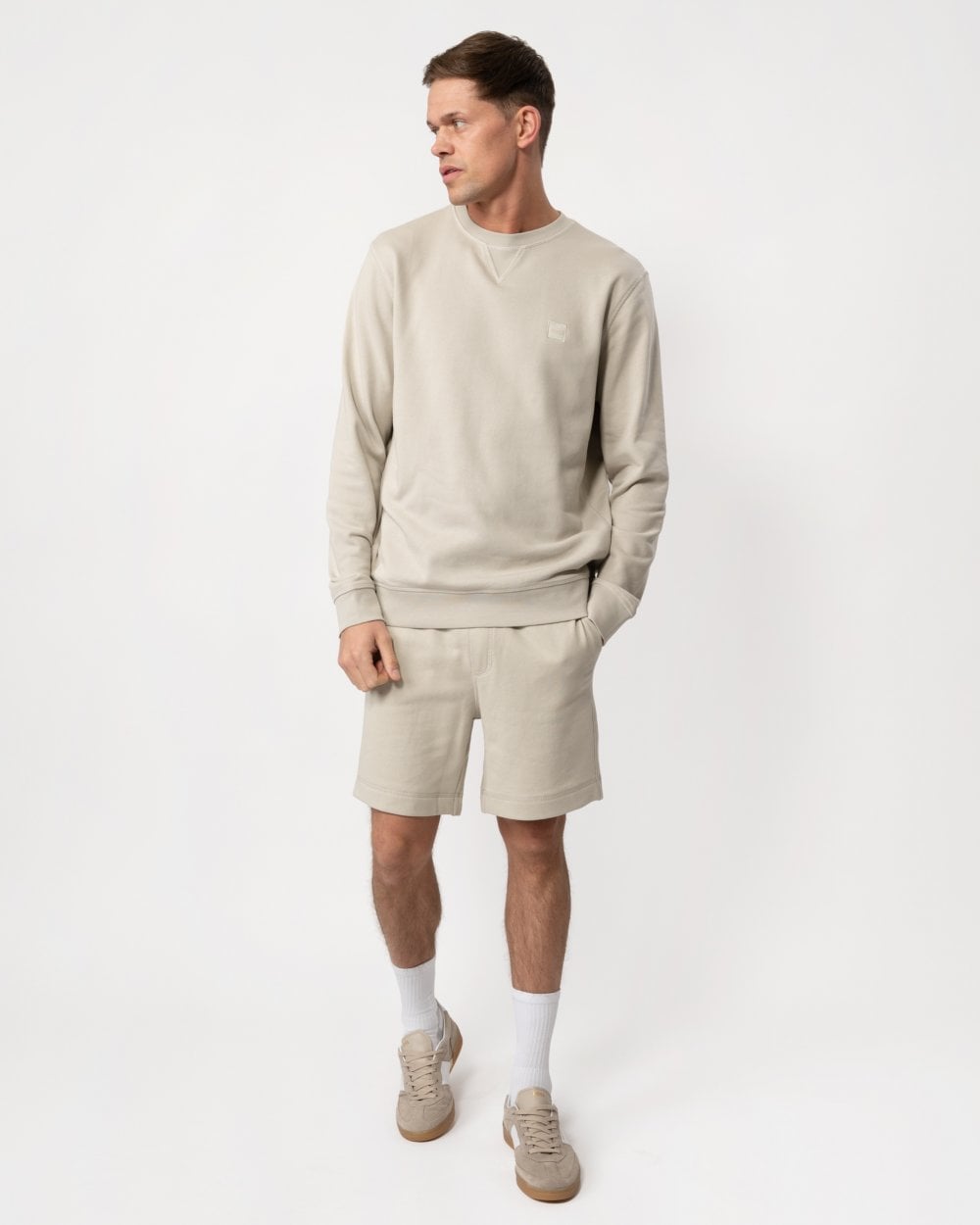 BOSS Orange Westart Mens Crew Neck Sweatshirt With Logo Patch - Light Beige 271