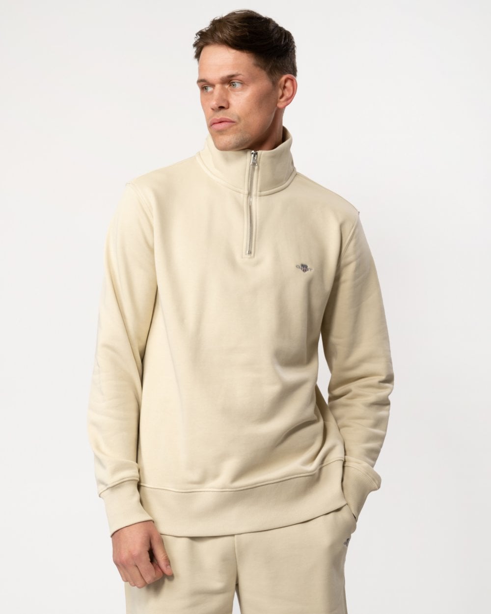 GANT Mens Regular Fit Shield Logo Half Zip Sweatshirt - 239 Silky Beige