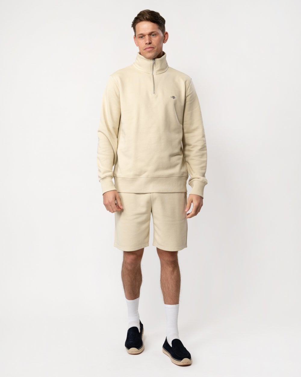 GANT Mens Regular Fit Shield Logo Half Zip Sweatshirt - 239 Silky Beige