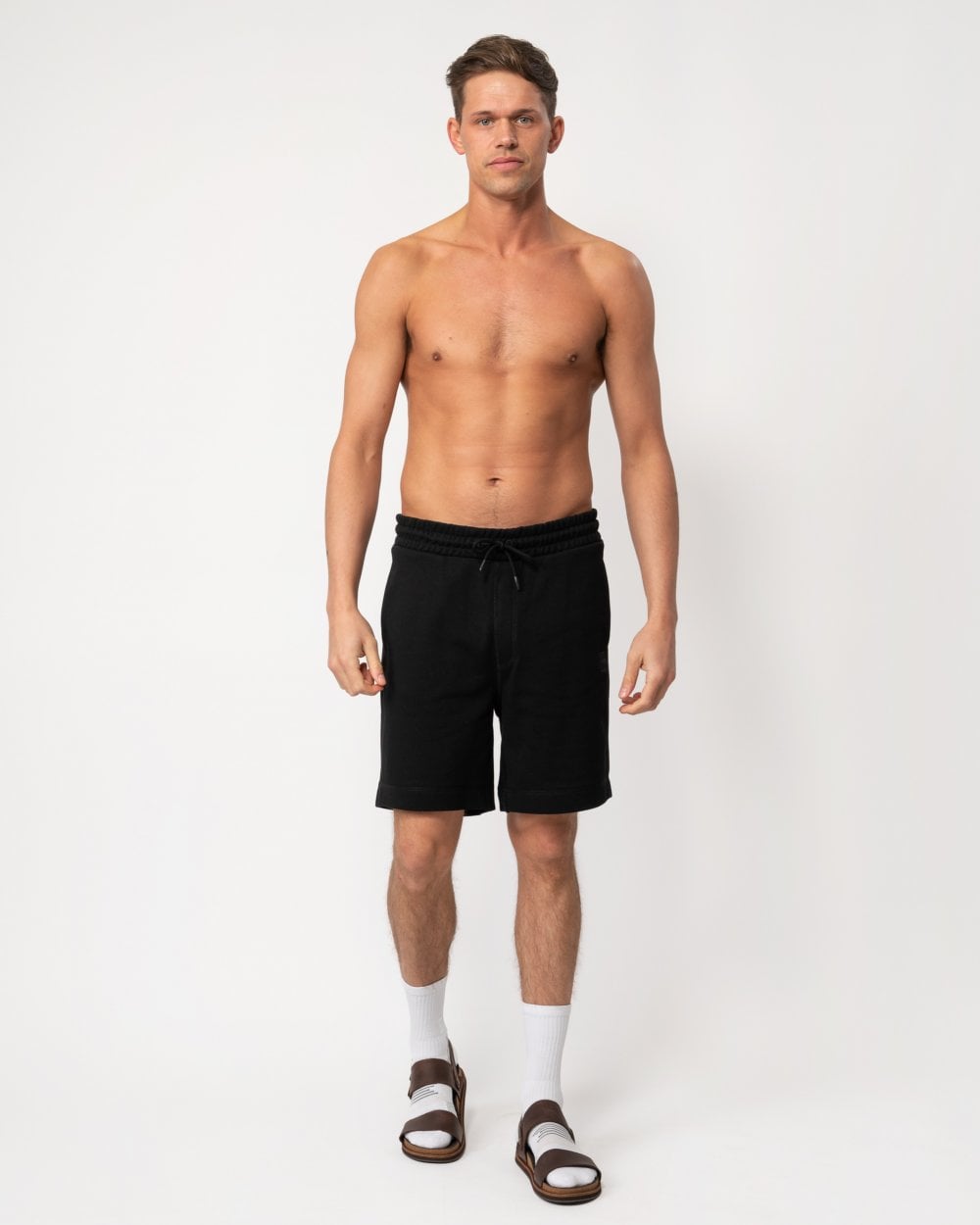 BOSS Orange Sewalk Mens Cotton-Terry Shorts With Logo Badge - Black 001