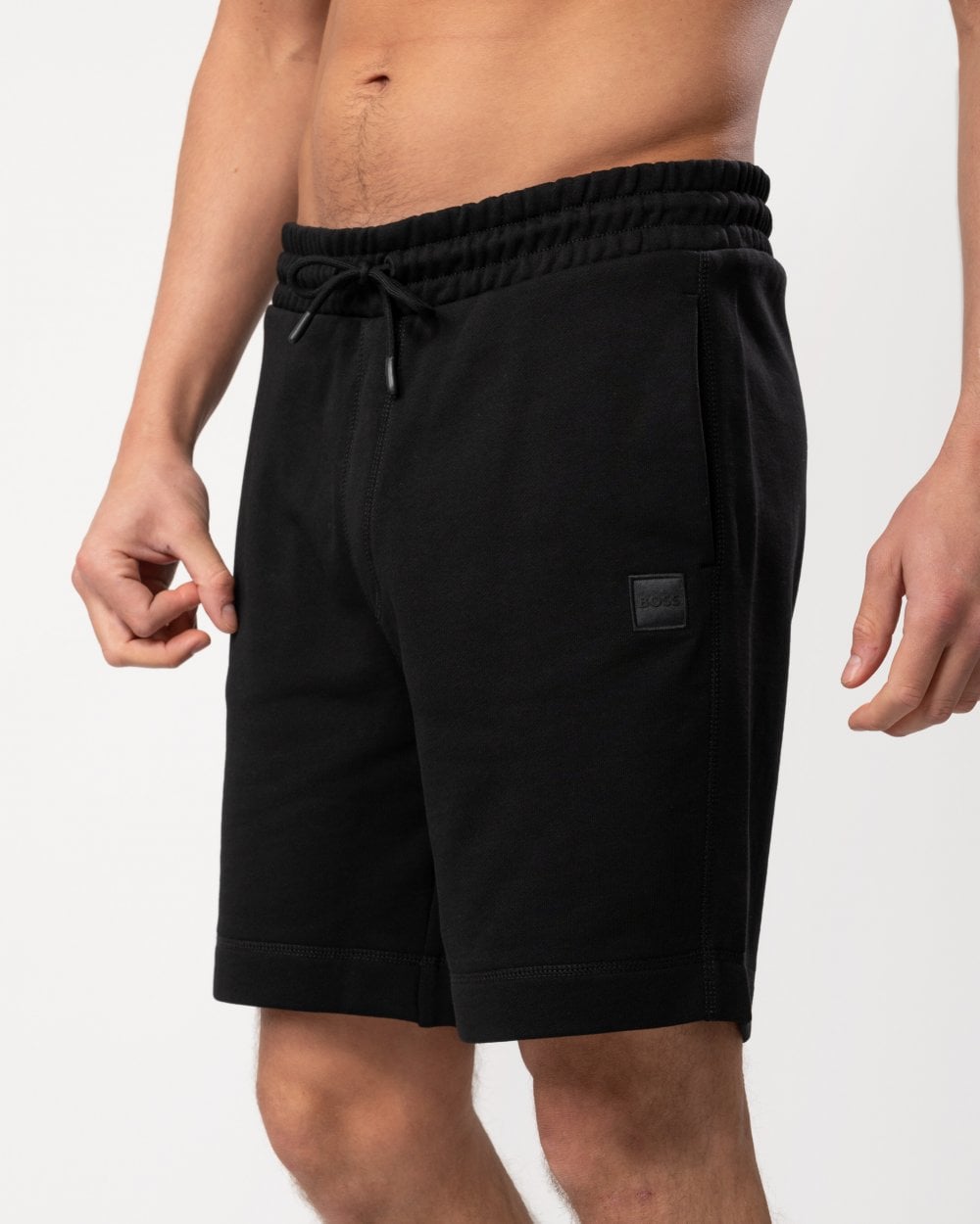 BOSS Orange Sewalk Mens Cotton-Terry Shorts With Logo Badge - Black 001