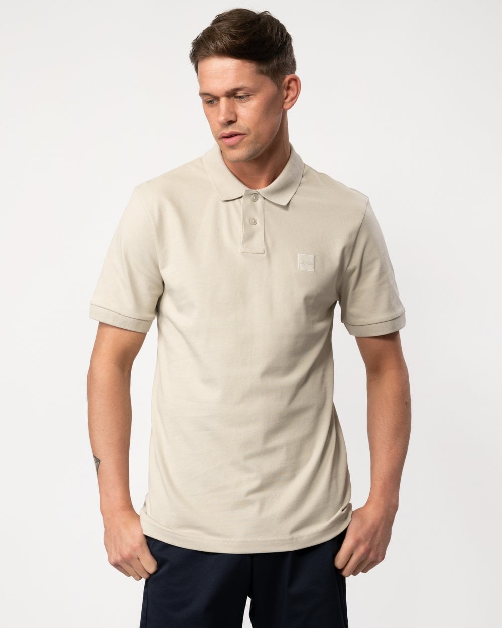 BOSS Orange Passenger Mens Stretch-Cotton Slim-Fit Polo Shirt with Logo Patch - Light Beige 271