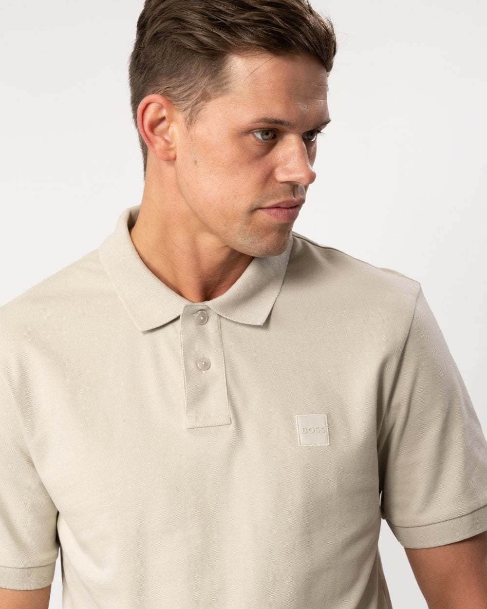 BOSS Orange Passenger Mens Stretch-Cotton Slim-Fit Polo Shirt with Logo Patch - Light Beige 271