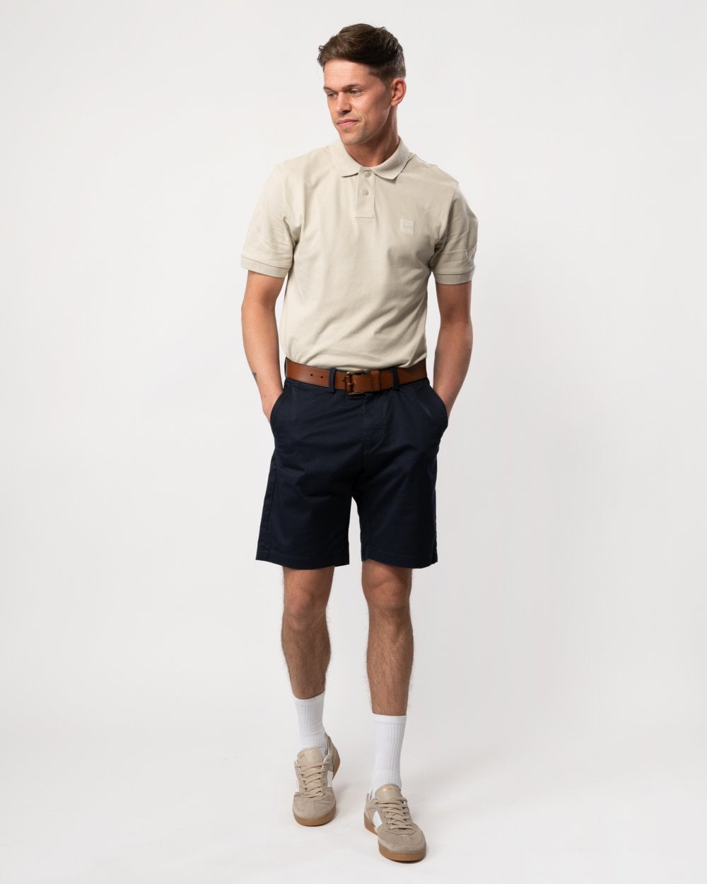 BOSS Orange Passenger Mens Stretch-Cotton Slim-Fit Polo Shirt with Logo Patch - Light Beige 271