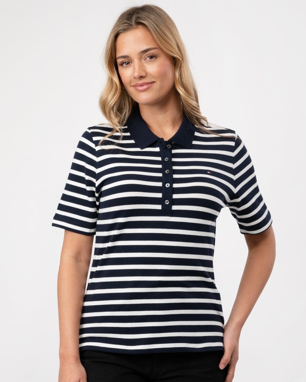 Tommy Hilfiger 1985 Regular Pique Stripe Womens Polo - Breton Desert Sky/Ecru
