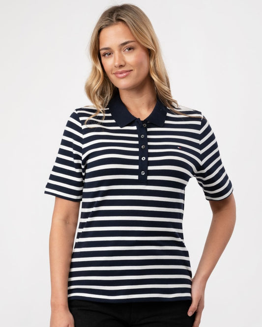 Tommy Hilfiger 1985 Regular Pique Stripe Womens Polo - Breton Desert Sky/Ecru