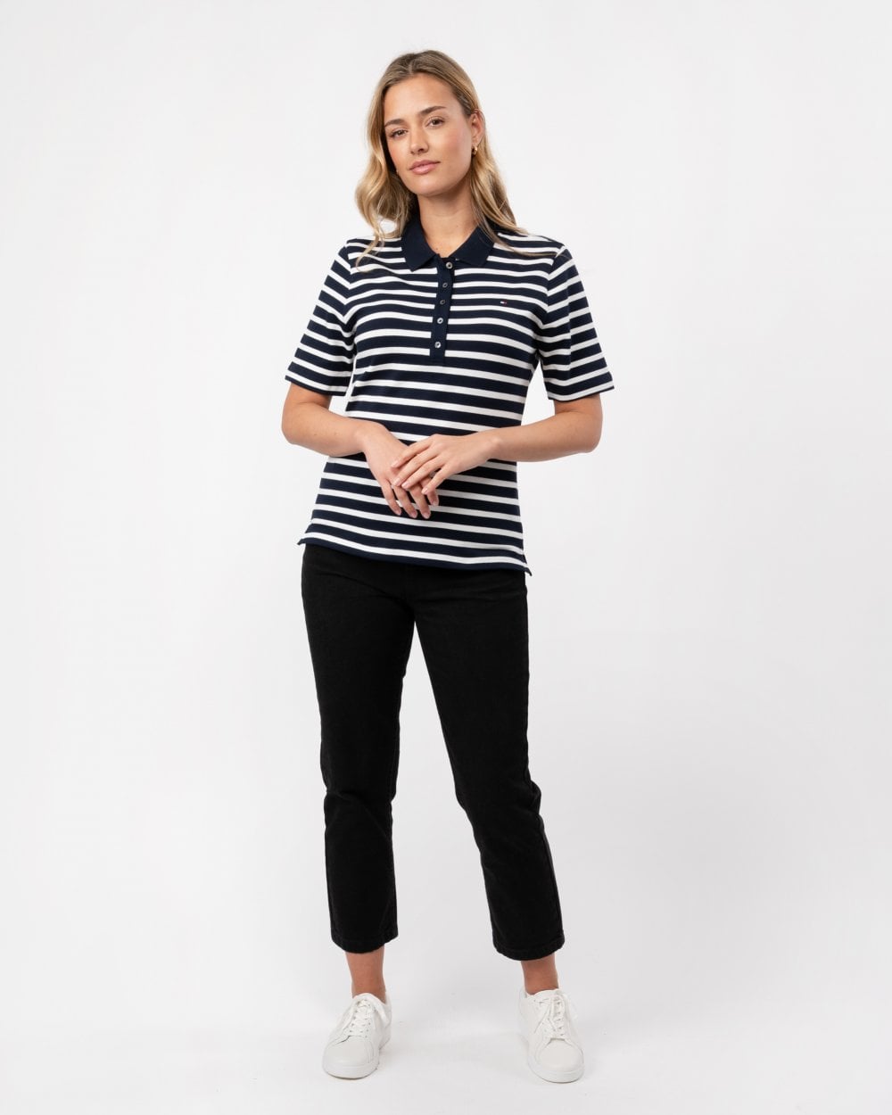 Tommy Hilfiger 1985 Regular Pique Stripe Womens Polo - Breton Desert Sky/Ecru