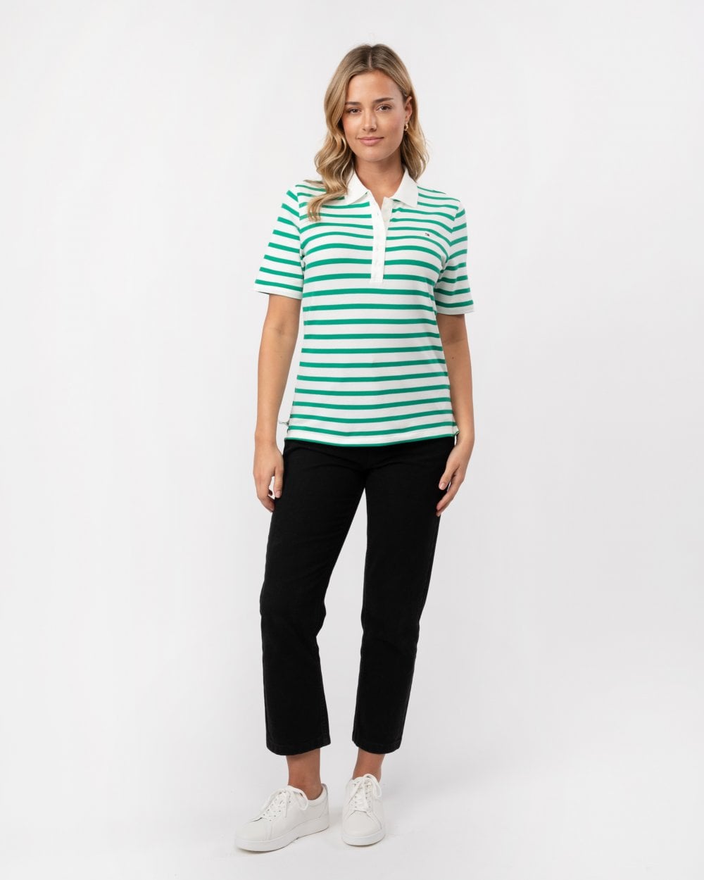 Tommy Hilfiger 1985 Regular Pique Stripe Womens Polo - Breton Ecru/Olympic Green
