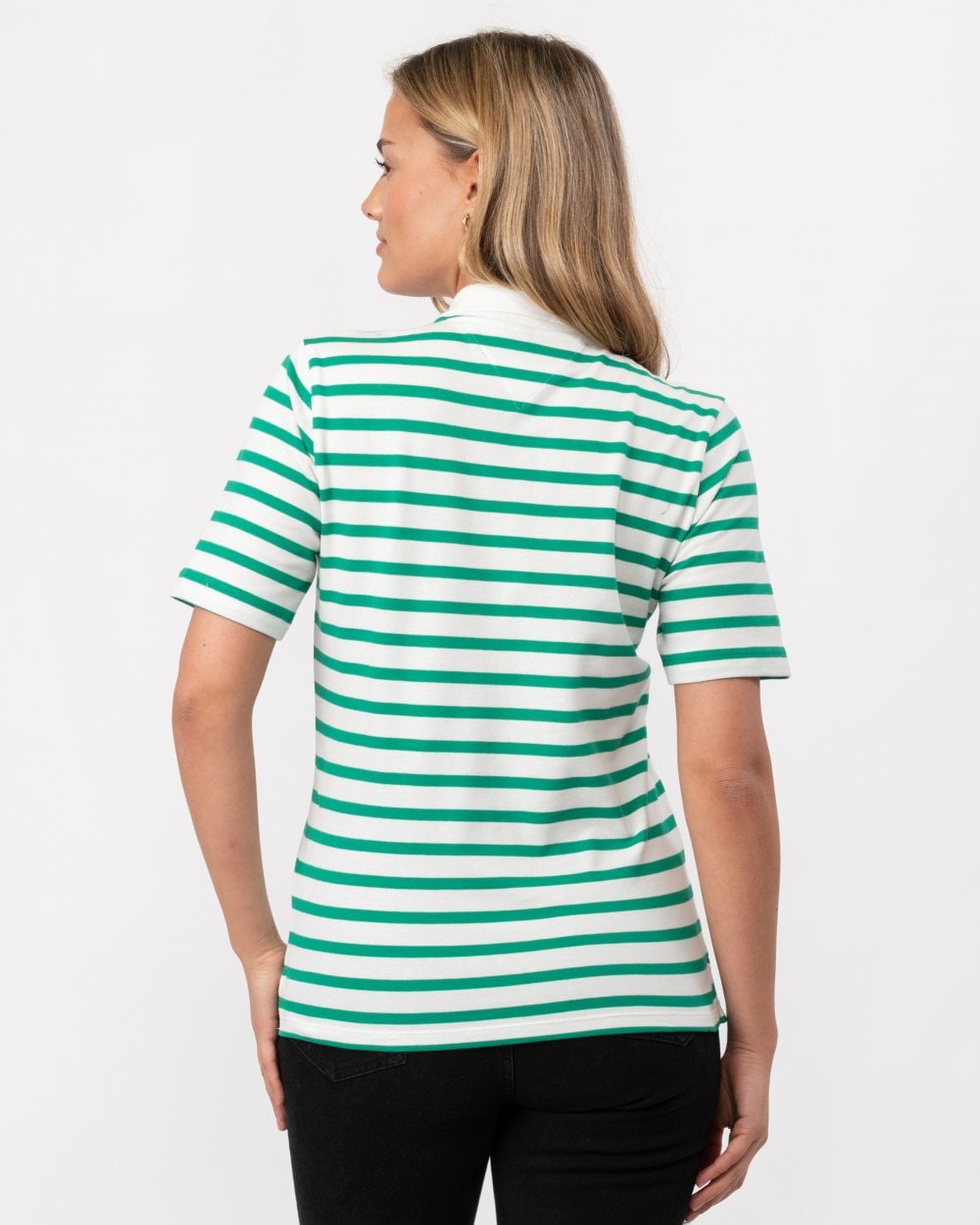 Tommy Hilfiger 1985 Regular Pique Stripe Womens Polo - Breton Ecru/Olympic Green