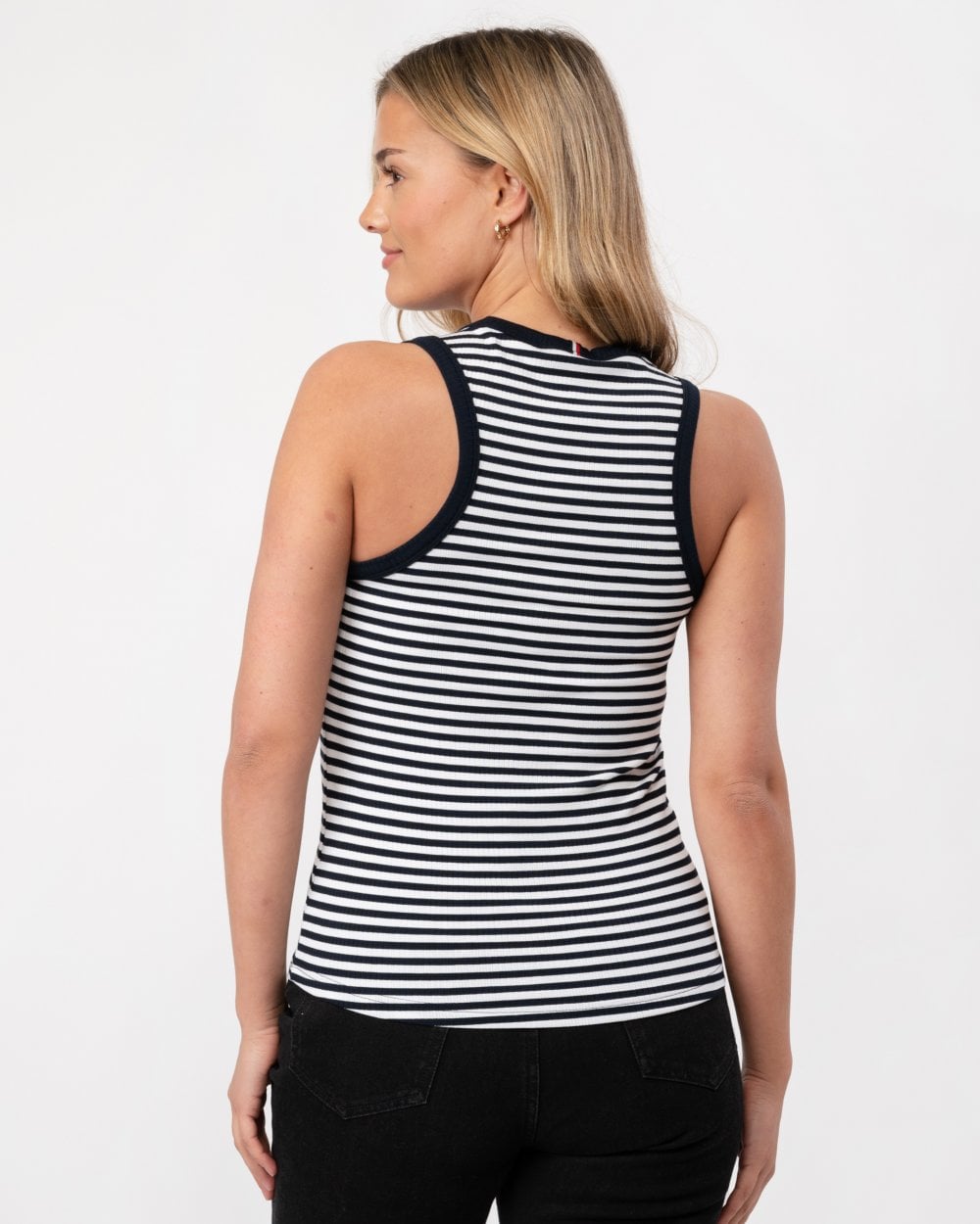 Tommy Hilfiger Stripe Rib Womens Slim Tank Top - Mini Stripe Desert Sky/White