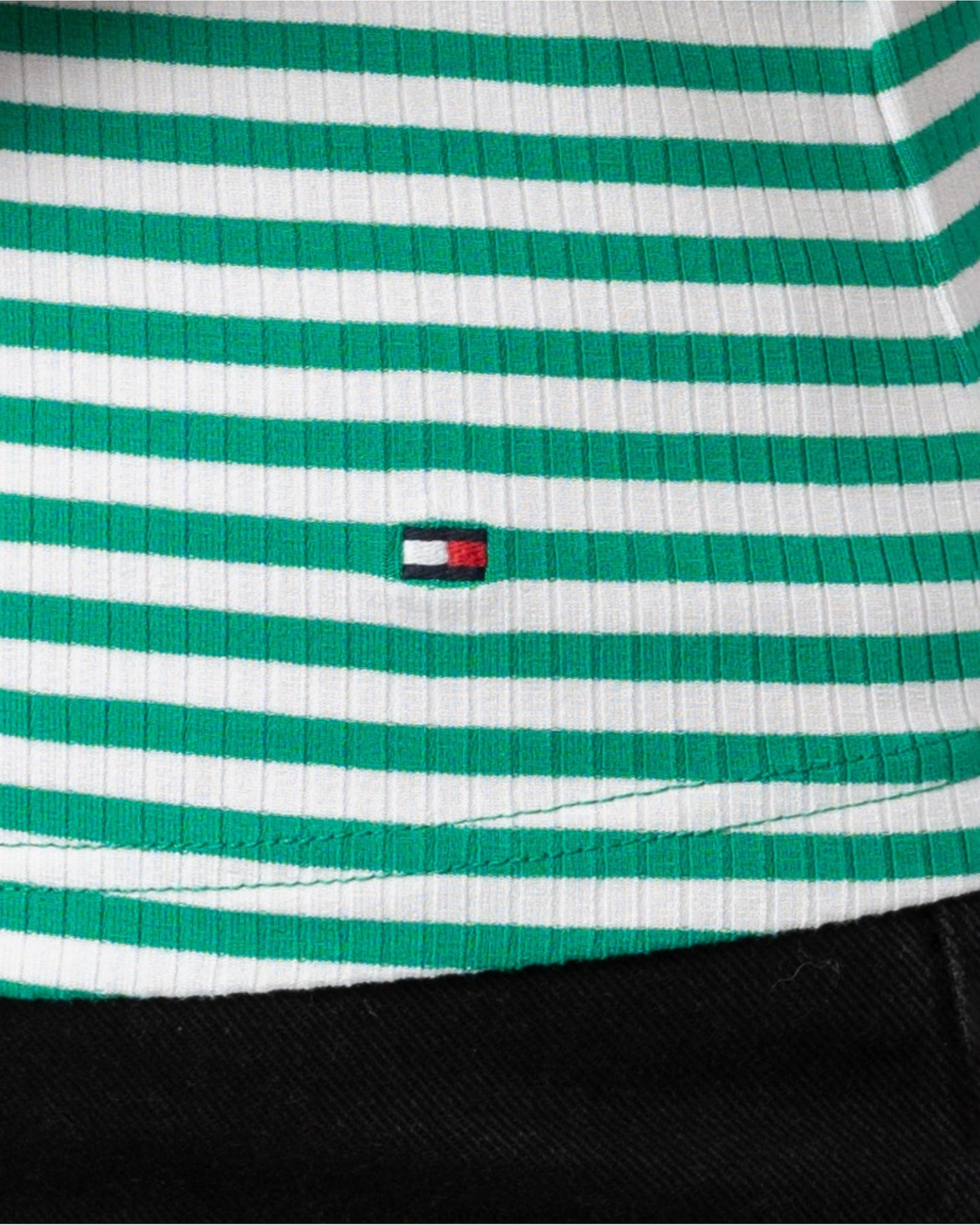 Tommy Hilfiger Stripe Rib Womens Slim Tank Top - Mini Stripe Olympic Green/White