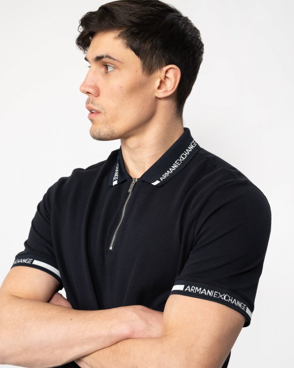 Armani Exchange Armani Exchange Mens Zip Neck Logo Tipping Polo