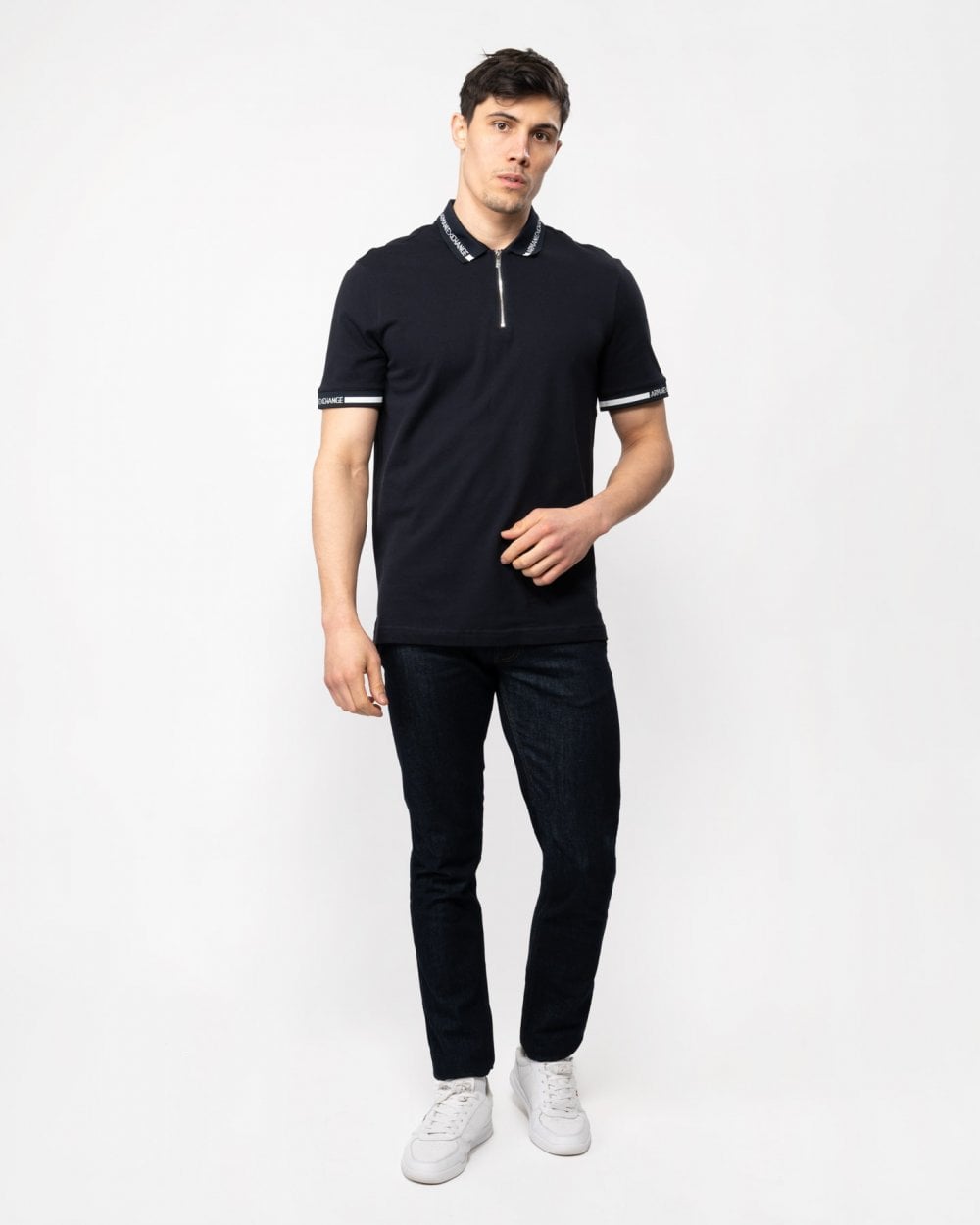 Armani Exchange Armani Exchange Mens Zip Neck Logo Tipping Polo