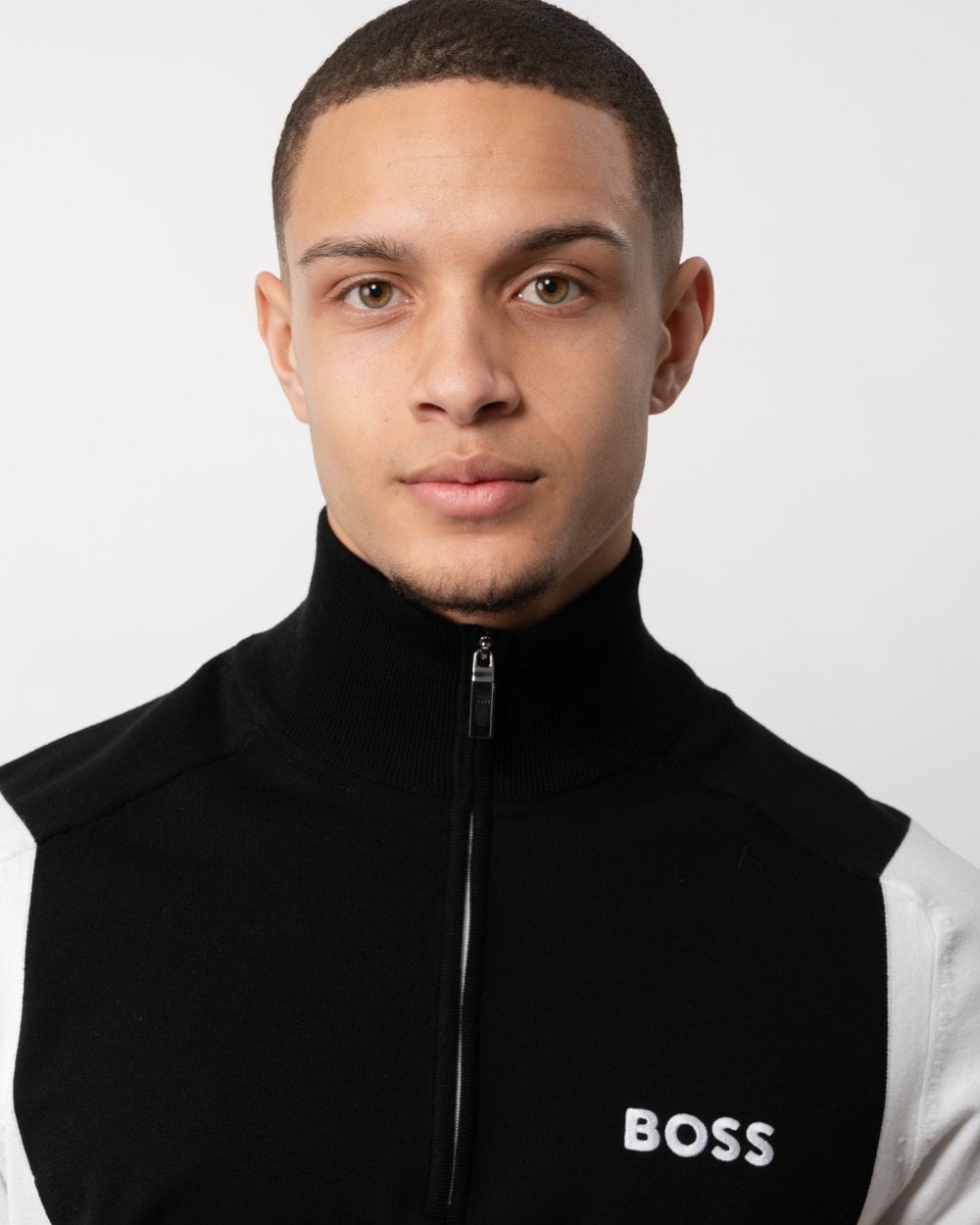 BOSS Green BOSS Green Zelchior-X Mens Cotton Blend Zip-Neck Sweater with Embroidered Logos