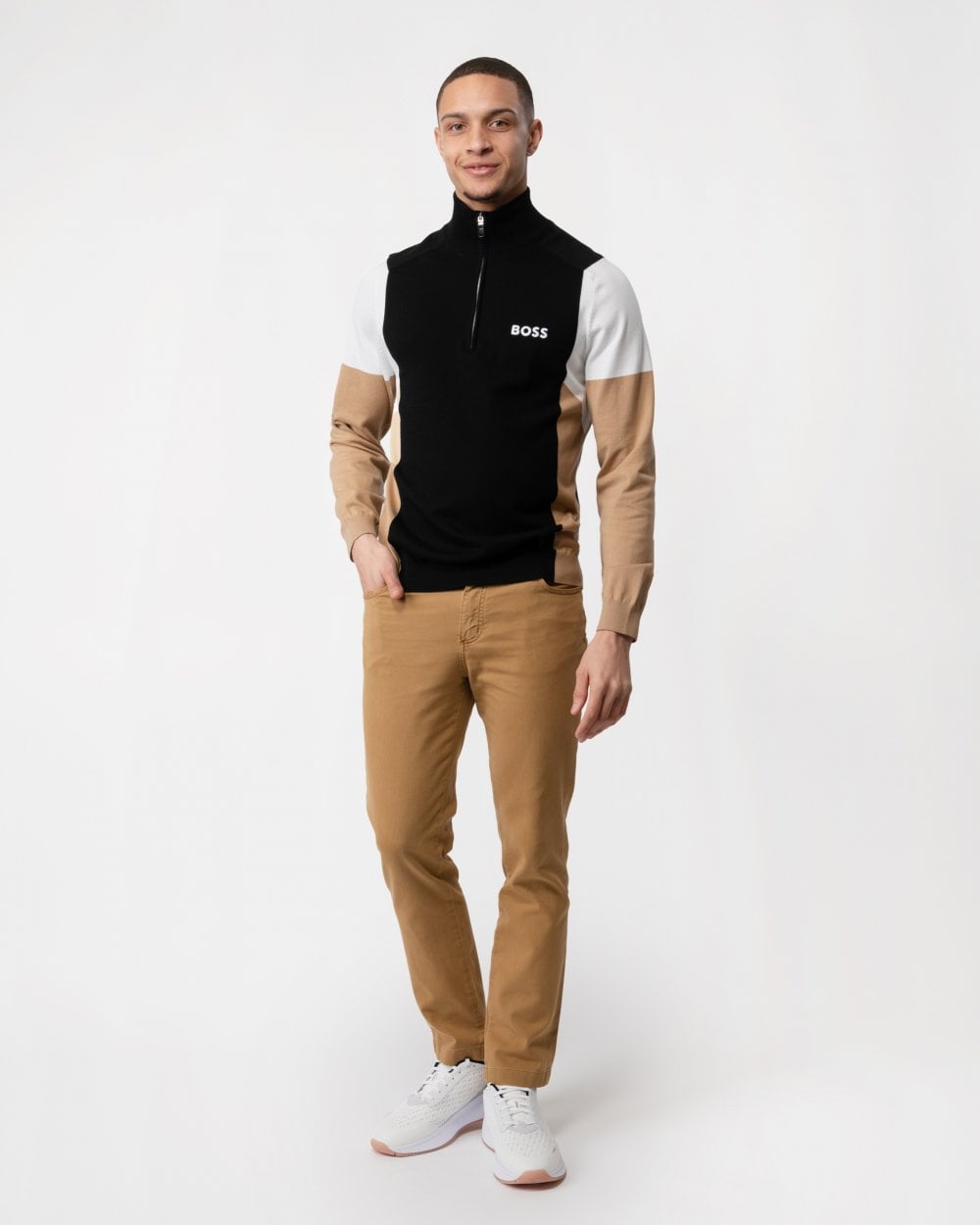 BOSS Green BOSS Green Zelchior-X Mens Cotton Blend Zip-Neck Sweater with Embroidered Logos