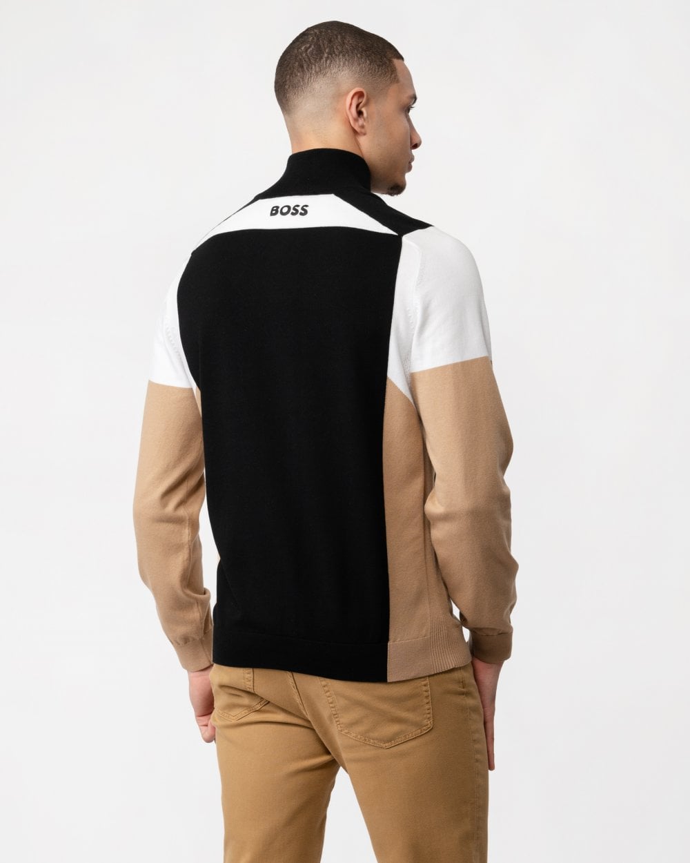 BOSS Green BOSS Green Zelchior-X Mens Cotton Blend Zip-Neck Sweater with Embroidered Logos