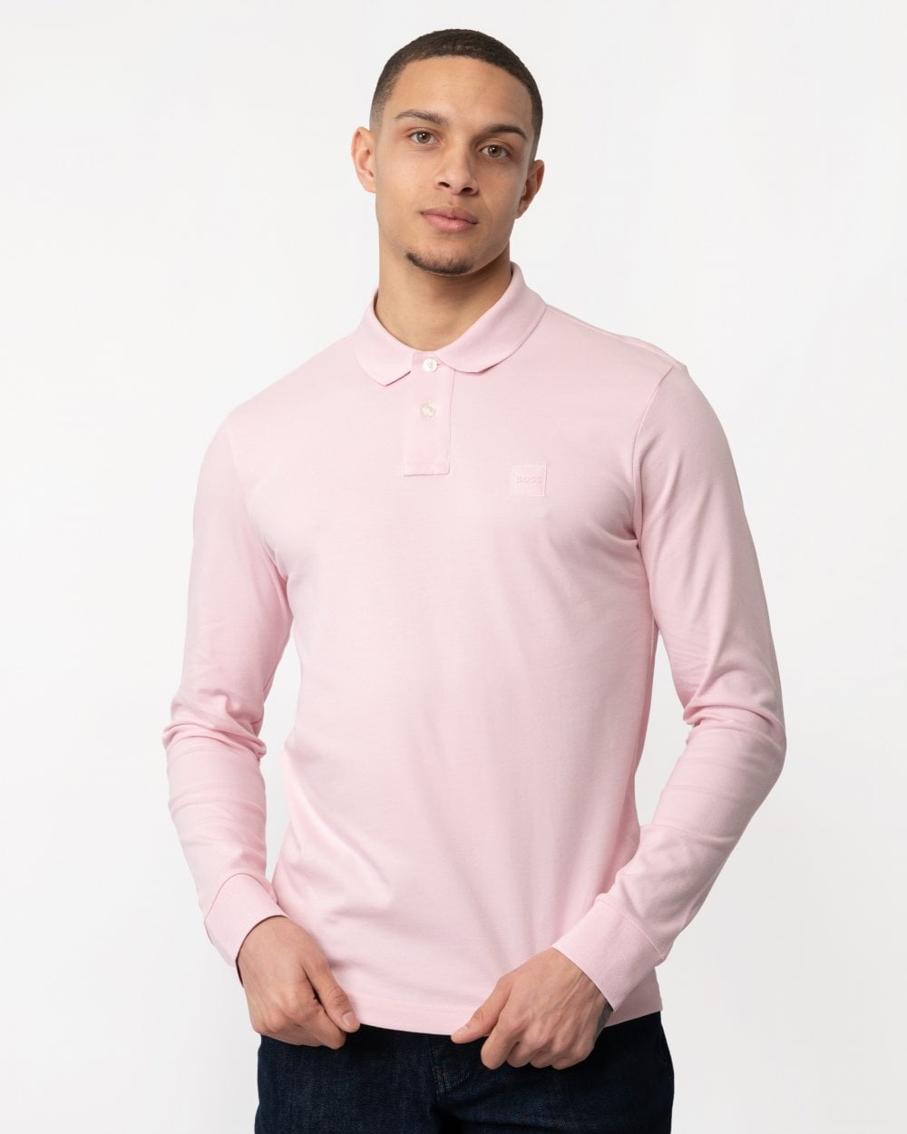 BOSS Orange Passerby Mens Long Sleeve Stretch-Cotton Polo Shirt with Logo Patch