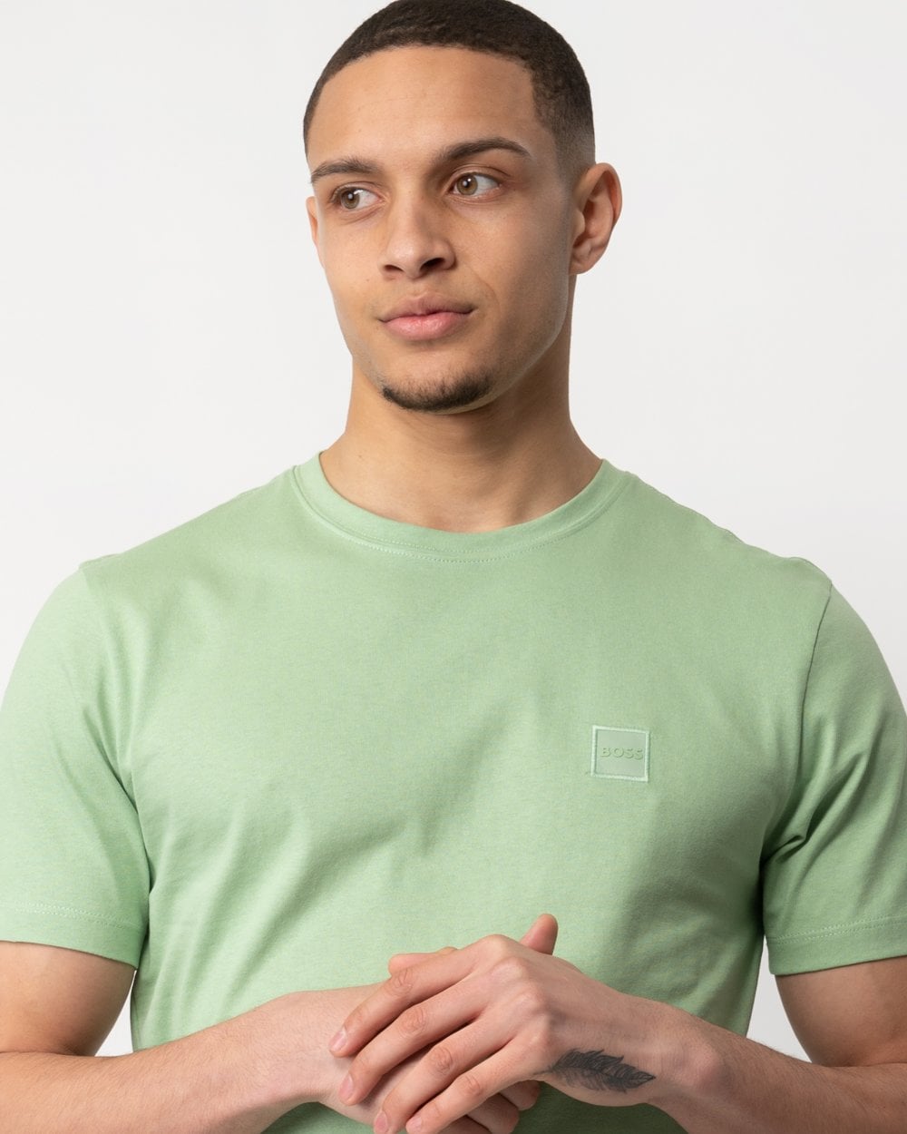 BOSS Orange Tales Mens Cotton-Jersey T-shirt With Logo Patch - Open Green 372