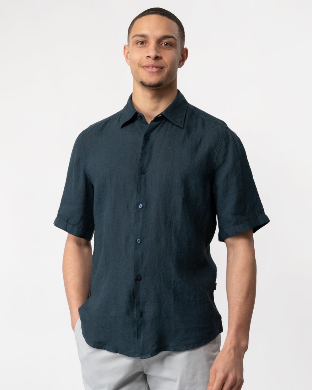 BOSS Orange Rash 2 Mens Short Sleeve Linen Canvas Shirt