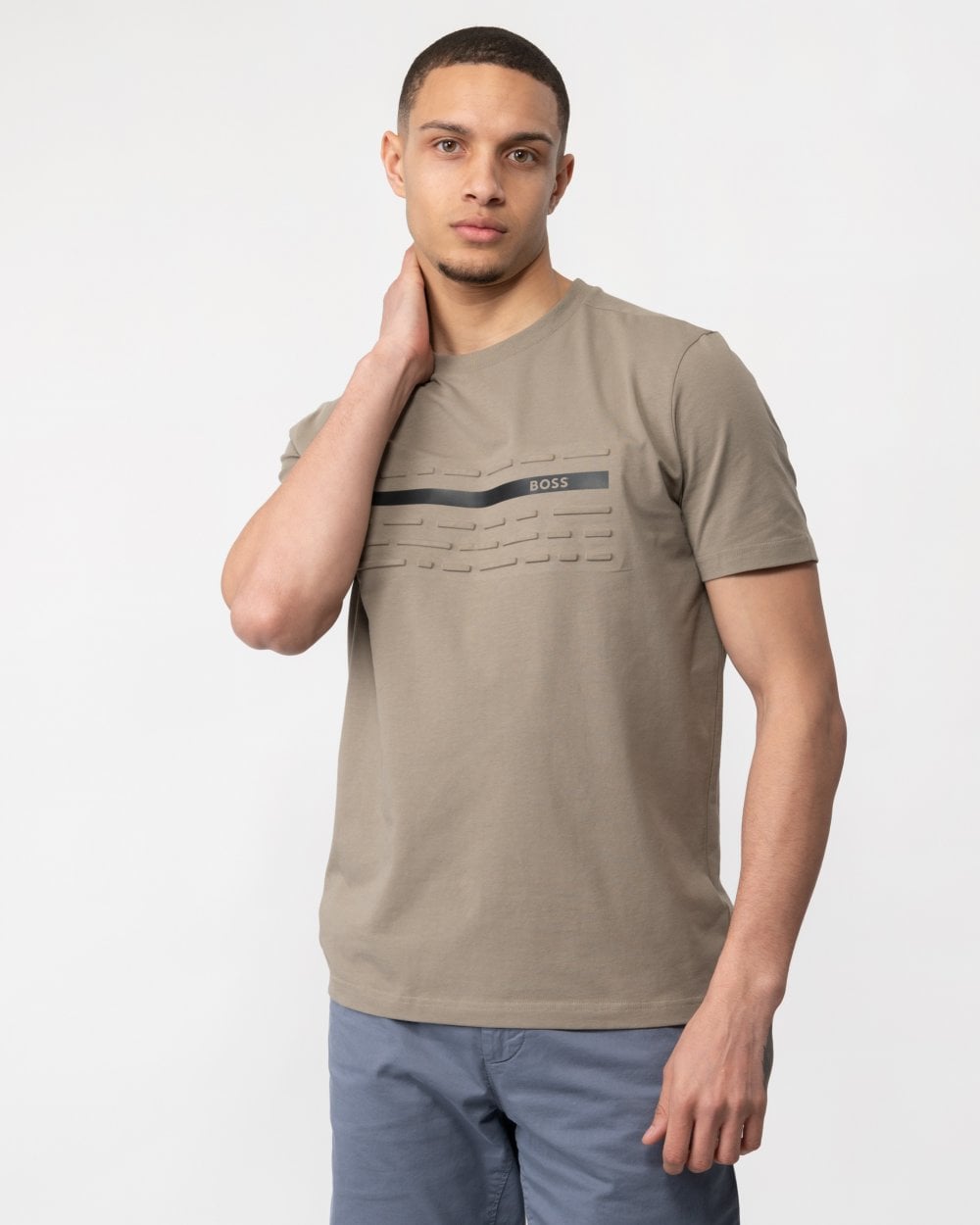 BOSS Green Tee 4 Mens Stretch Cotton Regular Fit T-shirt with Embossed Artwork