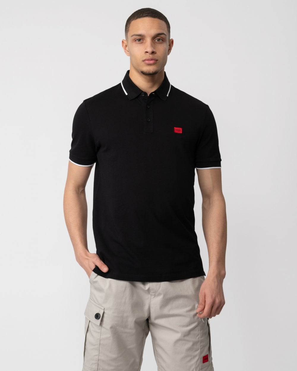 HUGO Deresino232 Mens Tipped Polo Shirt With Logo Label