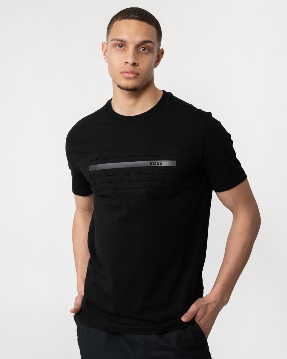 BOSS Green Tee 4 Mens Stretch Cotton Regular Fit T-shirt with Embossed Artwork