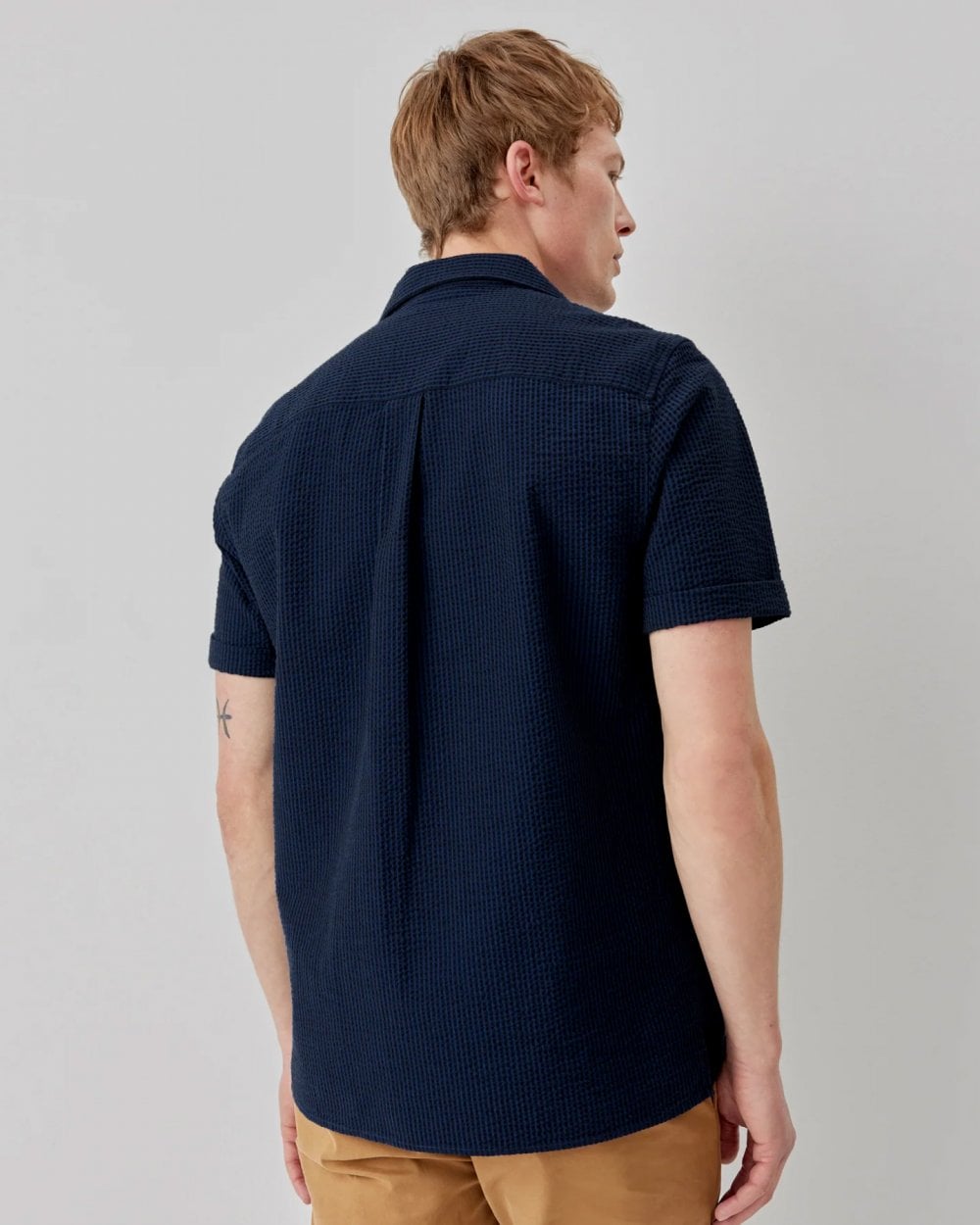 Oliver Sweeney Ravenshead Mens Cotton Seersucker Short Sleeved Shirt - Midnight Stripe