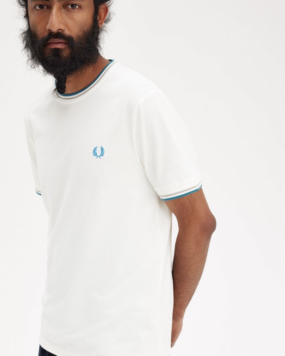 Fred Perry Mens Twin Tipped T-Shirt - Snow White/Warm Grey/Ocean V36