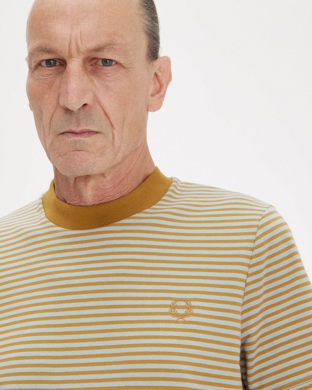 Fred Perry Mens Fine Stripe Heavyweight T-Shirt - Dark Caramel/Silver Blue V39