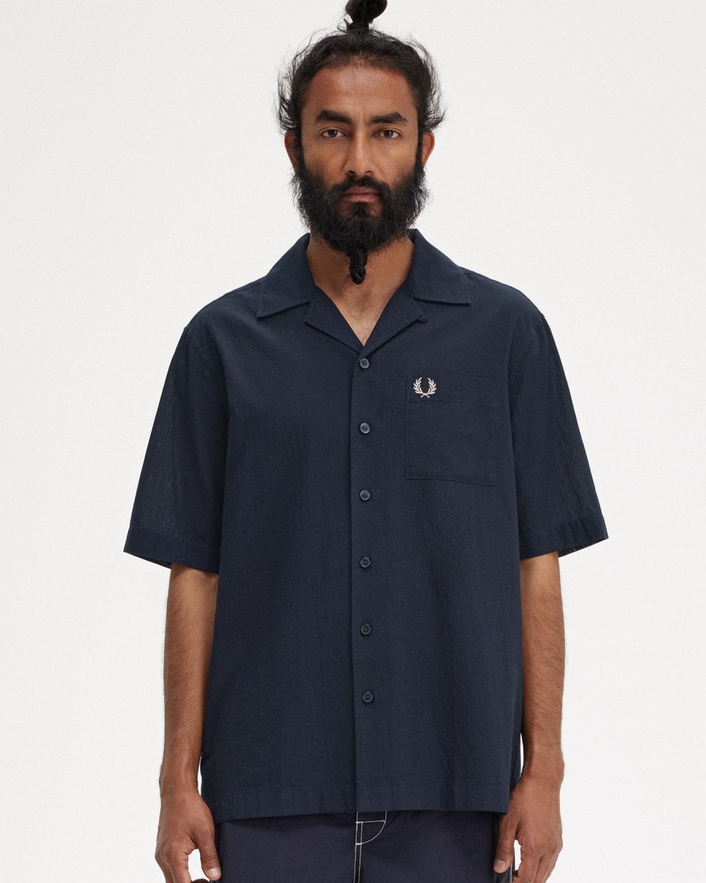 Fred Perry Mens Lightweight Texture Revere Collar Short Sleeve Shirt