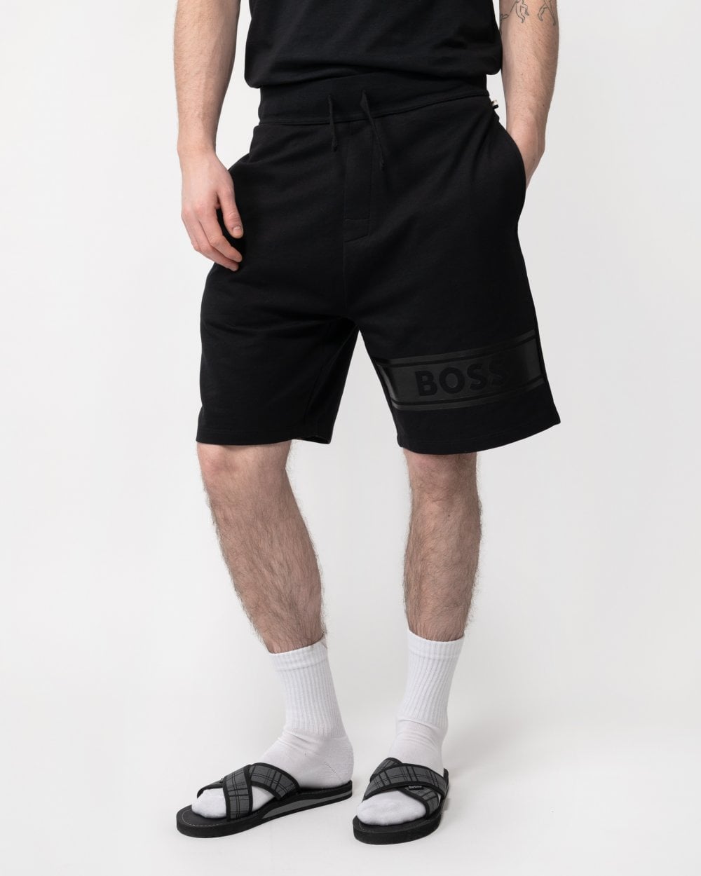 BOSS Orange BOSS Orange Authentic Mens Cotton-Terry Drawstring Lounge Shorts with Logo Print