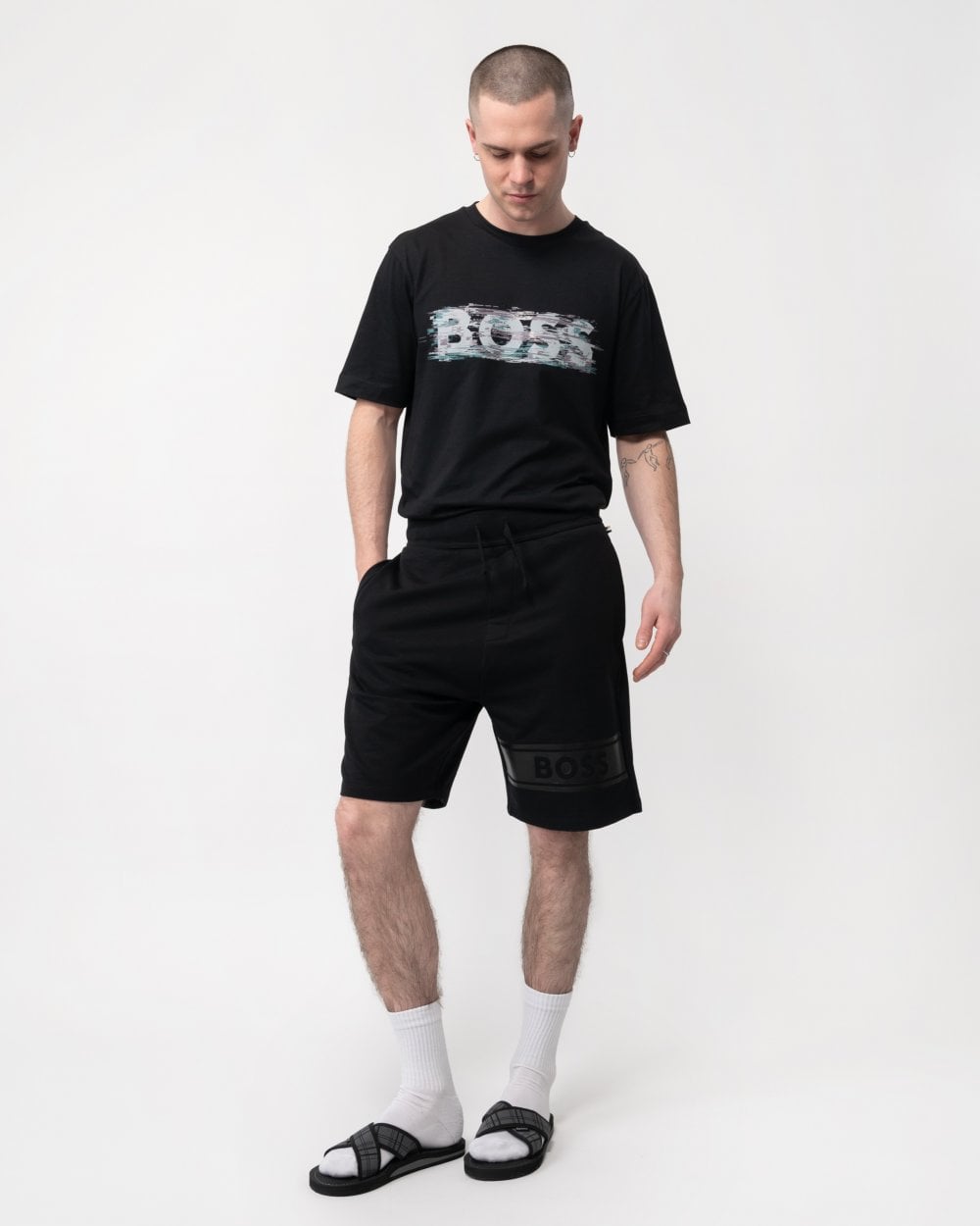 BOSS Orange BOSS Orange Authentic Mens Cotton-Terry Drawstring Lounge Shorts with Logo Print