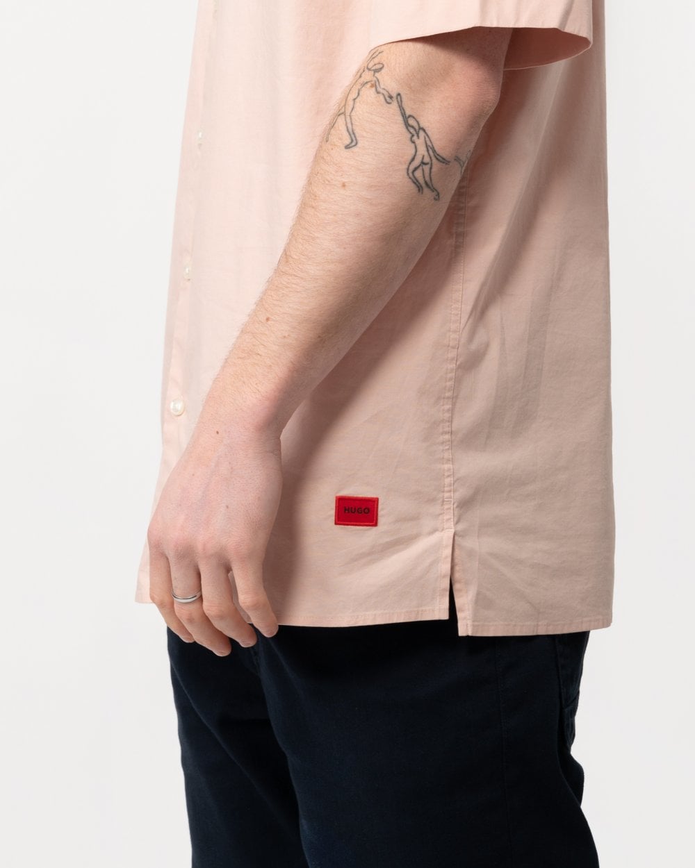 HUGO Ebor Relaxed Fit Mens Stretch Cotton Shirt - Light/Pastel Pink 681
