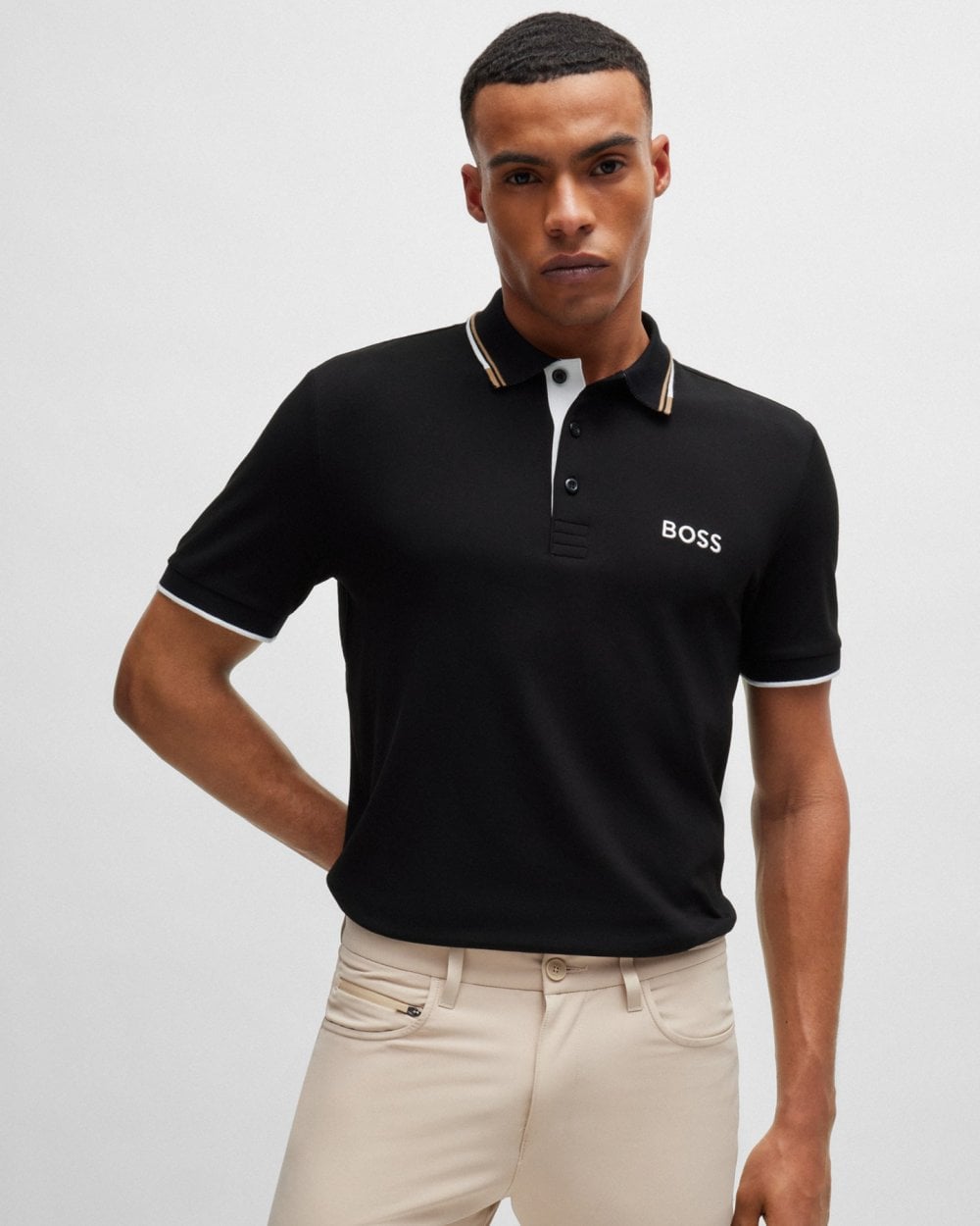 BOSS Green Paddy Pro Mens Cotton Blend Polo Shirt With Contrast Logos NOS