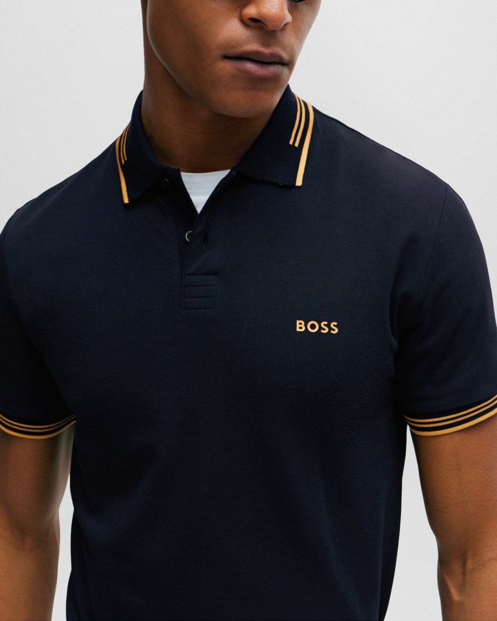 BOSS Green Paul Mens Short Sleeve Polo Shirt With Contrast Tipping NOS - Dark Blue 401