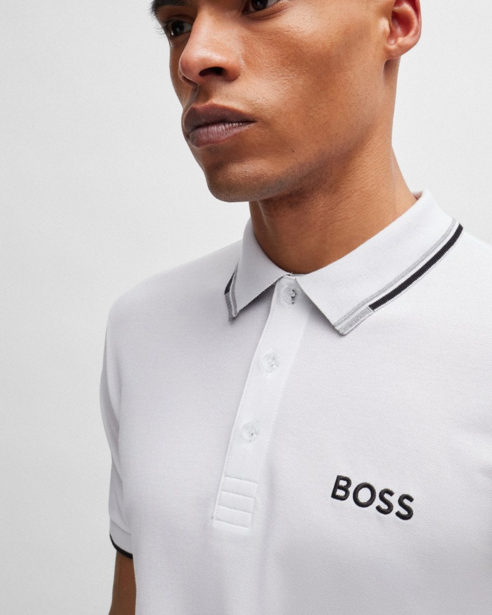 BOSS Green Paddy Pro Mens Cotton Blend Polo Shirt With Contrast Logos NOS - White 100