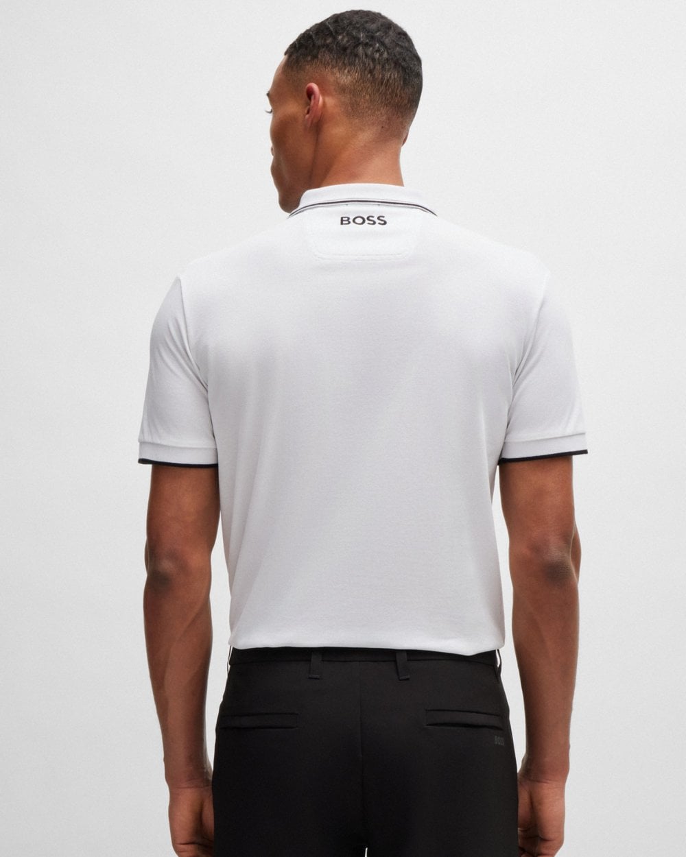 BOSS Green Paddy Pro Mens Cotton Blend Polo Shirt With Contrast Logos NOS - White 100