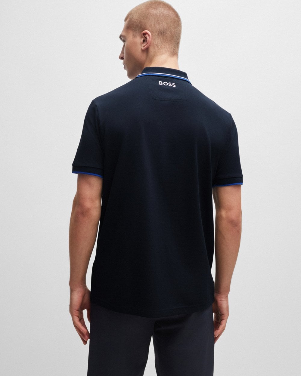 BOSS Green Paddy Pro Mens Cotton Blend Polo Shirt With Contrast Logos NOS - Dark Blue 402