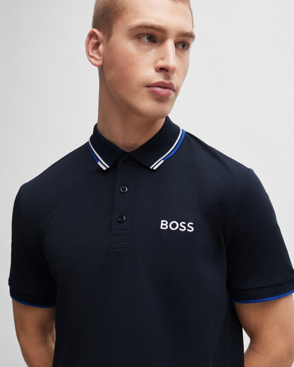 BOSS Green Paddy Pro Mens Cotton Blend Polo Shirt With Contrast Logos NOS - Dark Blue 402