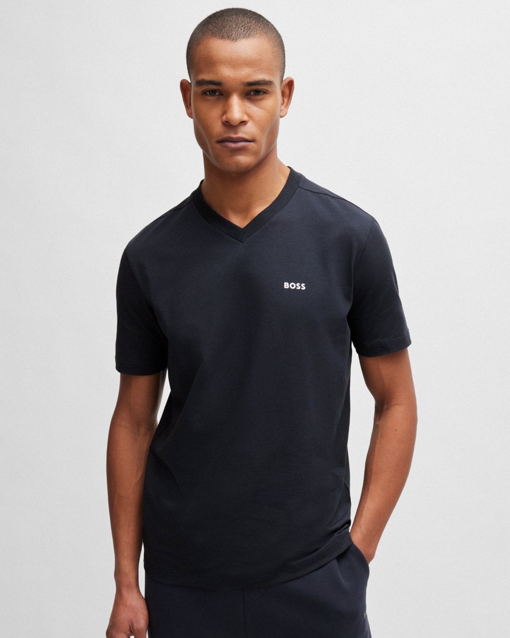 BOSS Green Tee V Mens Stretch Cotton V-Neck T-Shirt - Dark Blue 402