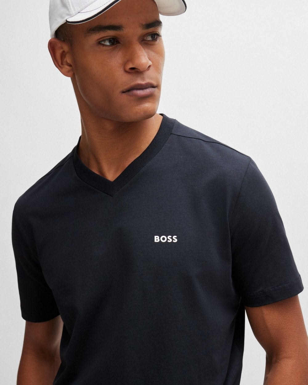 BOSS Green Tee V Mens Stretch Cotton V-Neck T-Shirt - Dark Blue 402