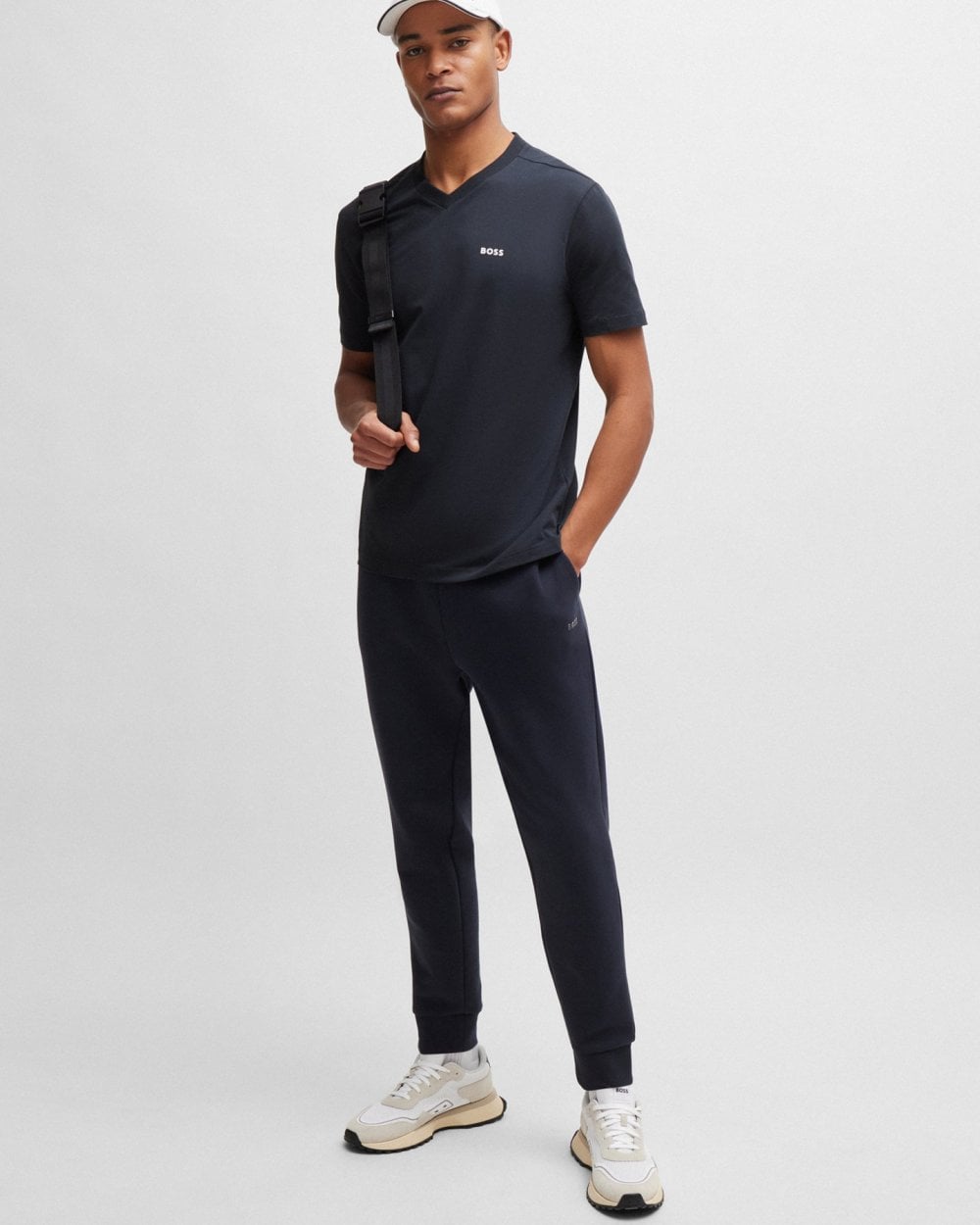 BOSS Green Tee V Mens Stretch Cotton V-Neck T-Shirt - Dark Blue 402