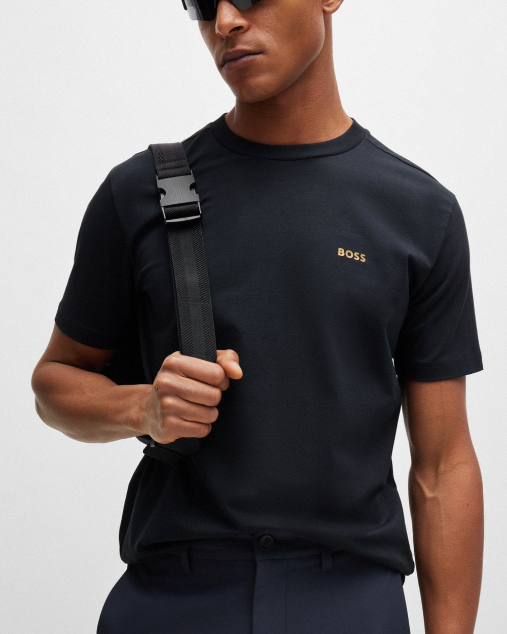 BOSS Green Tee Mens Stretch Cotton T-Shirt with Contrast Logo NOS - Dark Blue 401
