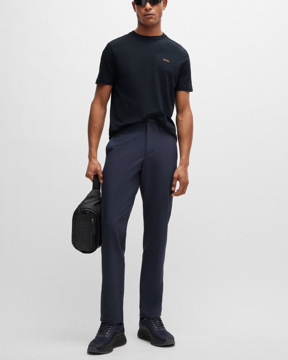 BOSS Green Tee Mens Stretch Cotton T-Shirt with Contrast Logo NOS - Dark Blue 401